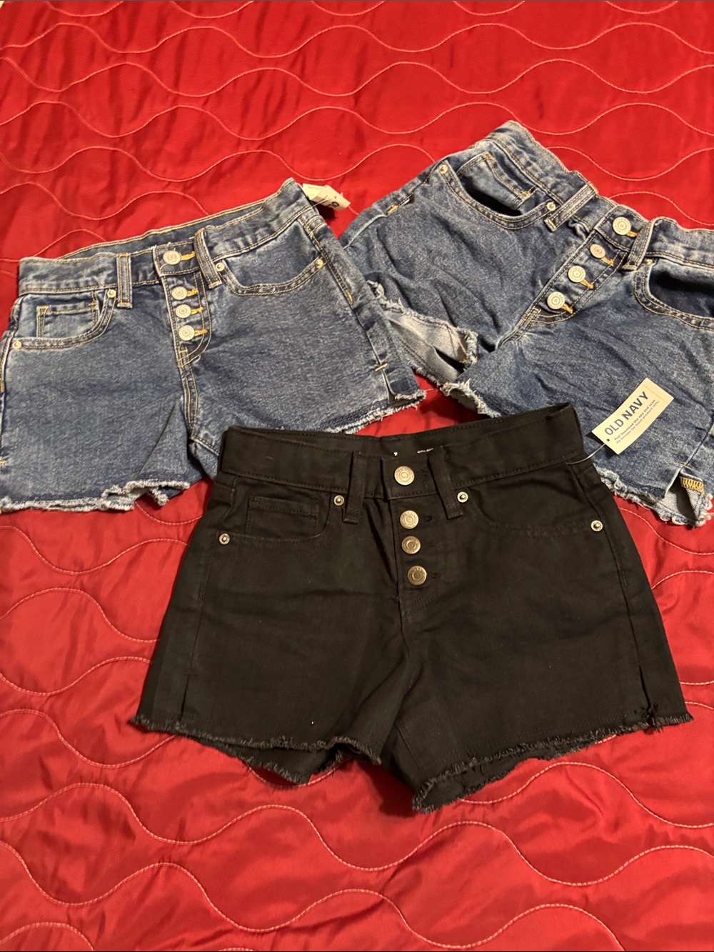 Old Navy High-Rise Button-Front Black and Blue Denim Shorts Set Lot of 2